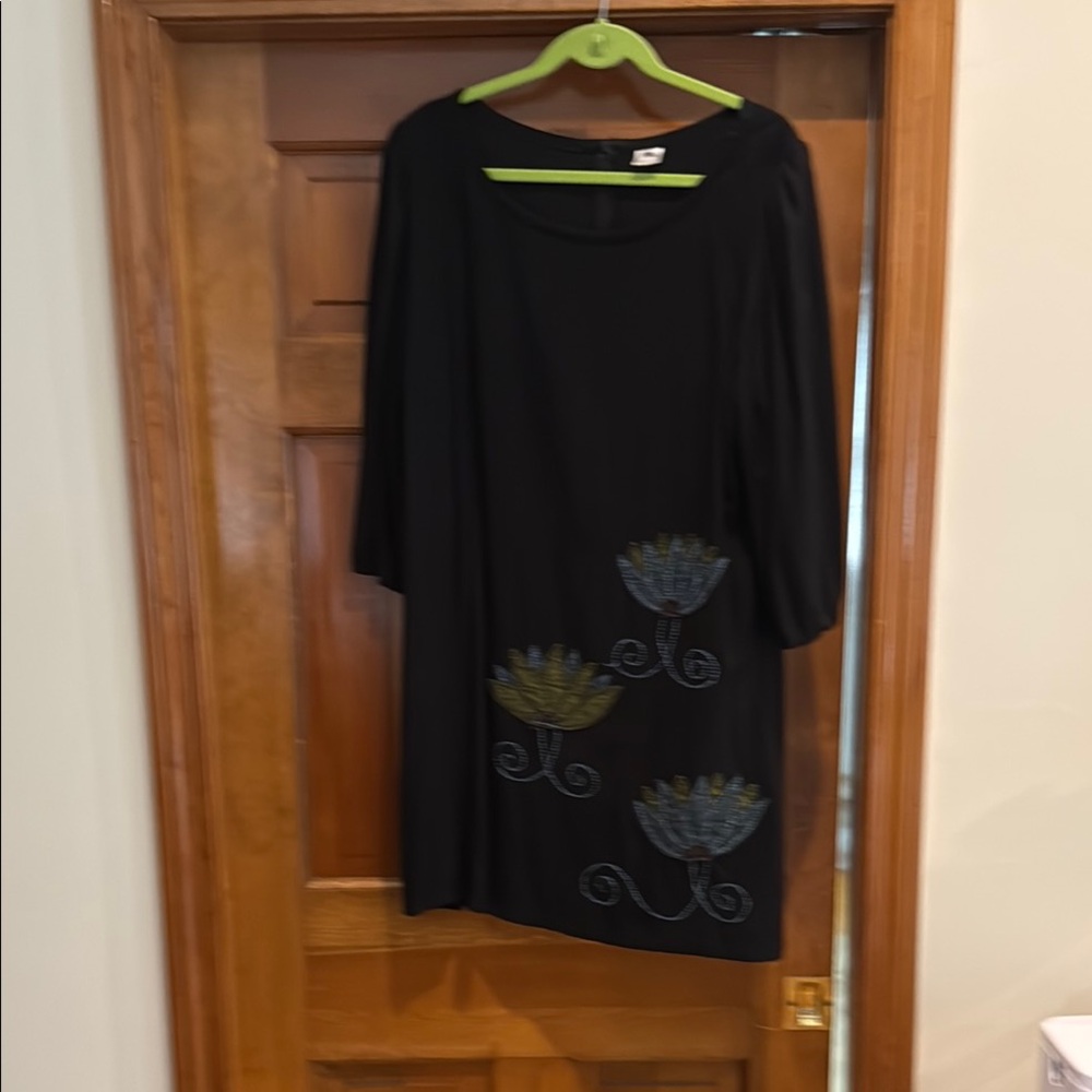 Black Sheath Dress with Dolman Sleeves and Scoop Neck